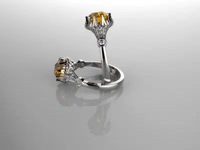 Vintage Ring Citrine and Diamond Ring 3D print model