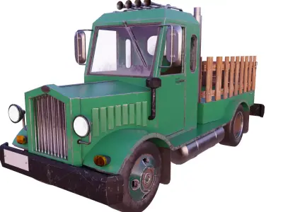 An old truck in a low poly  cartoon style Low-poly 3D model