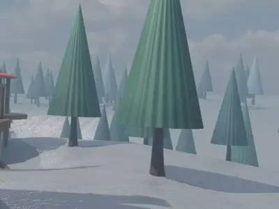 Snowy Village Scene 3D model