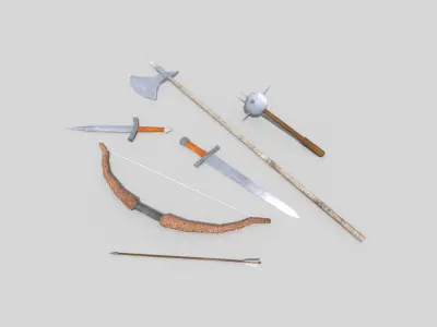low poly medieval weapons pack 3 Low-poly 3D model