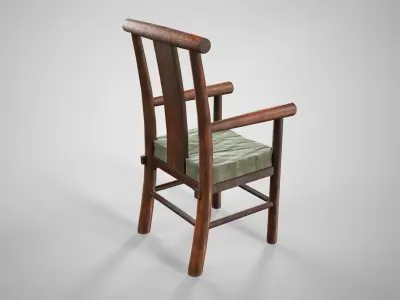 Old Wooden Armchair - Rustic Medieval Chair With Cushion Low-poly 3D model