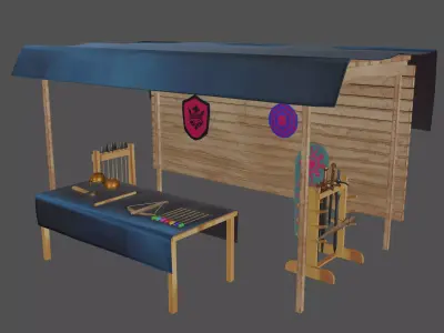 Stylized medieval weapons market Low-poly 3D model