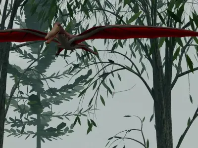 Pterodactylus dragon flying in forest Low-poly 3D model