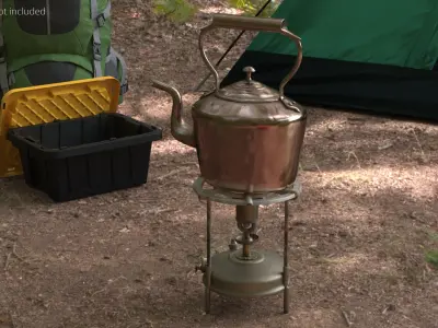 Primus Vintage Stove and Copper Teapot Set 3D model
