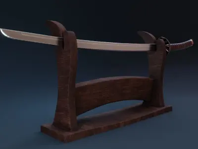 Game-Ready Katana samurai sword Low-poly 3D model