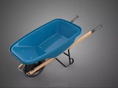 WOOD WOODEN HANDLES HANDLE STEEL FRAME WHEEL BARROW WHEELBARROW 3D model