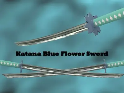Katana Blue Flower Sword Low-poly 3D model