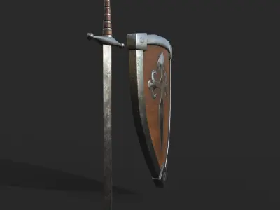Simple Sword and shield Low-poly 3D model