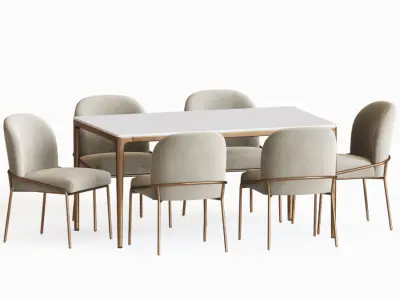 Dining Set table and six chairs 3D model