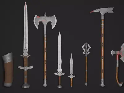 Medieval Stylized Low Poly Melee Weapon Package Low-poly 3D model