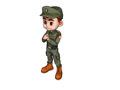Male Army Cartoon 3D Model Low-poly 3D model
