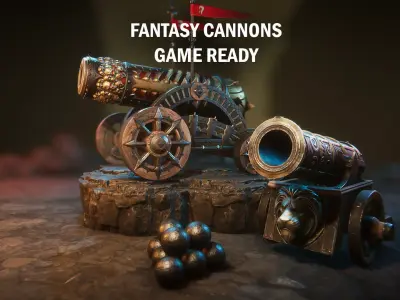 Fantasy cannons Low-poly 3D model