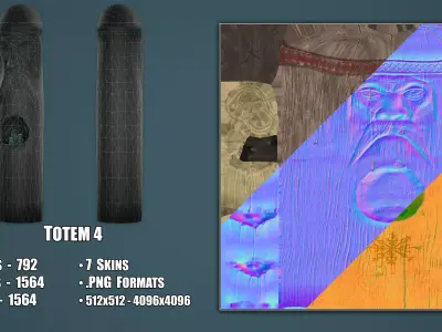 Wooden Totem 4 Low-poly 3D model
