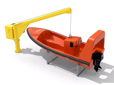 Fast Rescue Boat FRB FRC and Davit 3D model