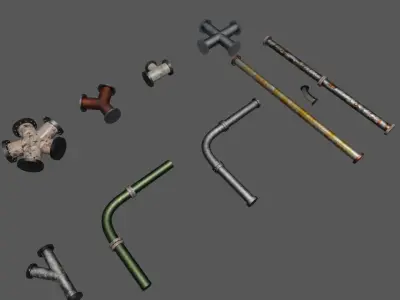 Pipe Collection two metal rods Low-poly 3D model