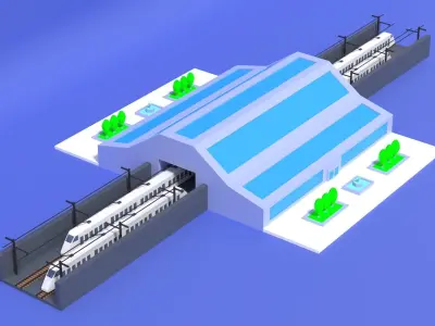 Cartoon High Speed Railway Station Low-poly 3D model