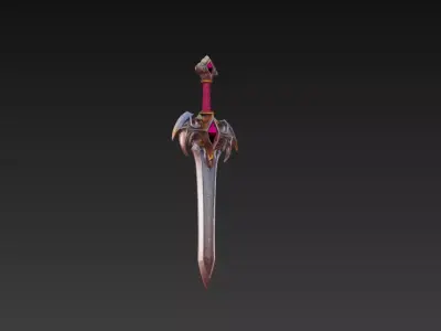 Ruby Winged Fantasy Sword - Low Poly 3D Weapon Low-poly 3D model