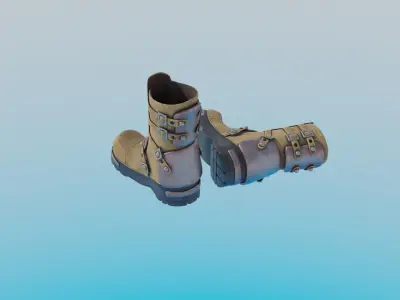 Metal Leather Boots Sci-Fi Combat Boots Low-poly 3D model