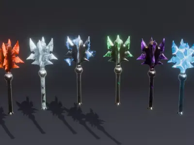 Set of 6 Elemental Mace - Fantasy medieval weapon Low-poly 3D model