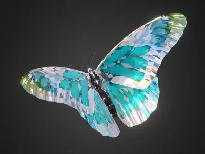 Batterfly Teal Low Polygon Art Insect Low-poly 3D model