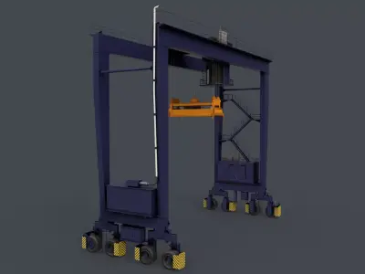PBR Rubber Tyred Gantry Crane RTG V1 - Blue Dark Low-poly 3D model