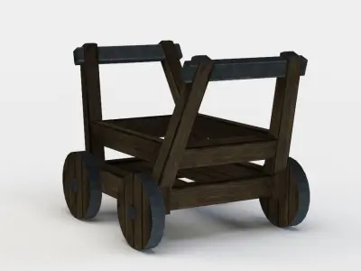 Trolley wooden wagon with wheels Low-poly 3D model