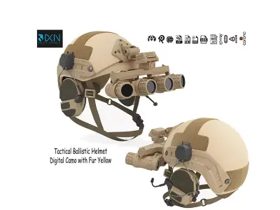 Tactical Ballistic Helmet Digital Camo with Fur Yellow Free low-poly 3D model