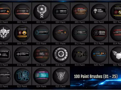 Sci-Fi Sign Decals Maker PNGs Substance ZBrush and all apps Texture