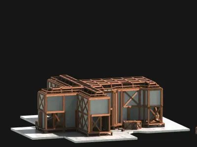 Medieval Low Poly Building Castle Wooden Village Stone House 28 Low-poly 3D model