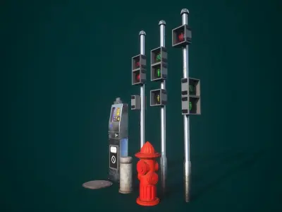 Street and Road Prop Pack  PBR Low Poly Game Ready Low-poly 3D model