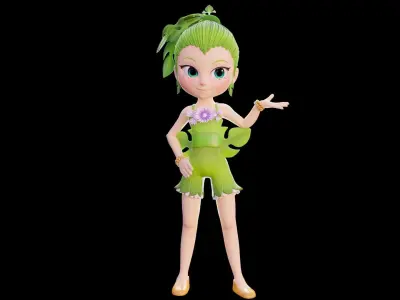 Cartoon Nature Girl Low-poly 3D model