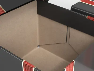 Black cardboard gift box with red bow 3D model
