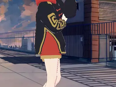 anime kawaii girl character Low-poly 3D model