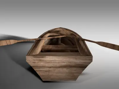Realistic Boat wooden with two paddles 3D model