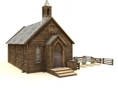 Low Poly Wild West Church Low-poly 3D model