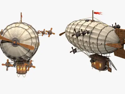 vintage airship high-poly textured 3D model