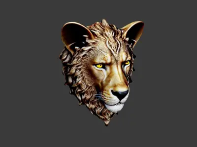 Lion Animal Head Low-poly 3D model get