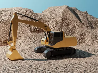 Excavator Low-poly wooden machine Low-poly 3D model
