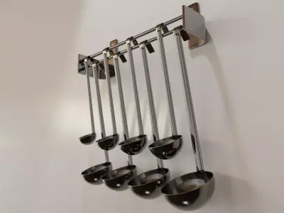 Commercial Cooking Ladles on Wall Mounted Rack Low-poly 3D model