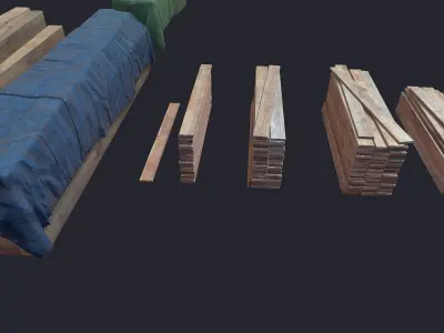Log Planks Wooden Beams Plywood Low-poly 3D model