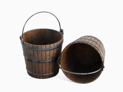 Wooden Bucket Set 3D model