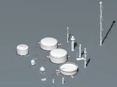 oil tanks and flare stacks 3D model