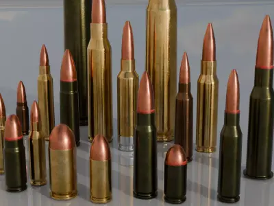 artridge Ammo Pack 18 Calibers Game Ready Low-poly 3D model