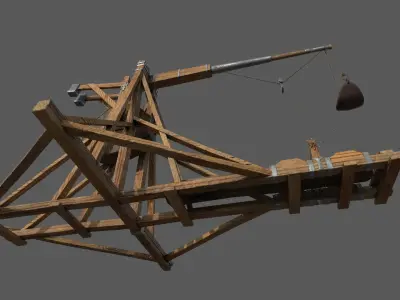 Trebuchet wooden crane Low-poly 3D model
