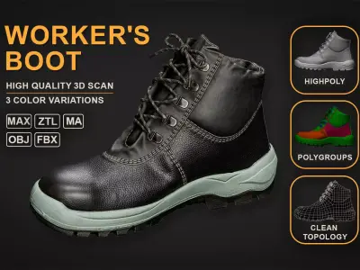 Workers boot Low-poly 3D model