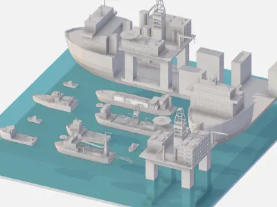 Big Boat Vessel Drill Ship Platform Low-poly 3D model