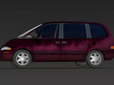 Burgundy Velvet 90s Minivan 3D Model Low-poly 3D model