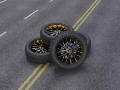 Car-Wheel wheel with gold and accents Free low-poly 3D model