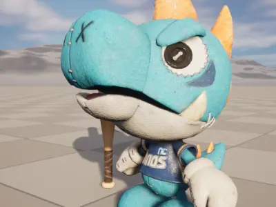 Stylish cartoon dinosaur with skeletal skin Low-poly 3D model
