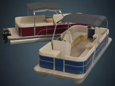 Pontoon Boat 1B Low-poly 3D model